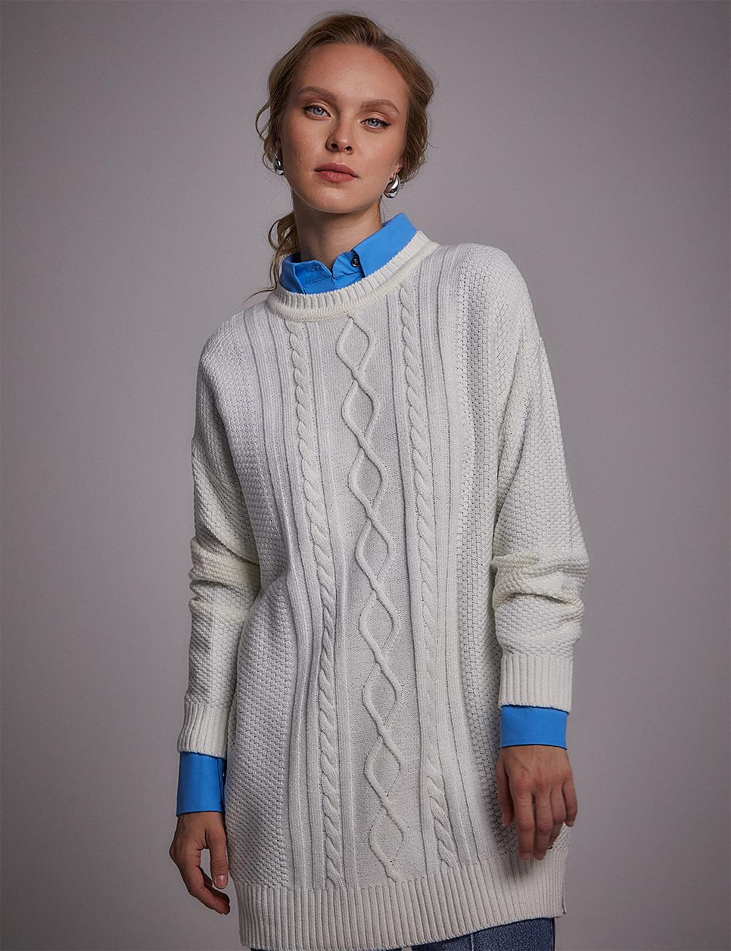 Crew Neck Knitwear Tunic Ecru