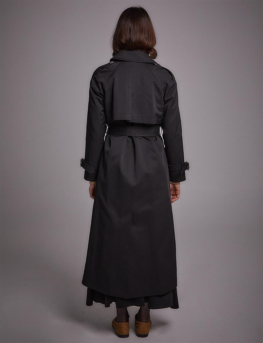 Belted Double Breasted Trench Coat Black
