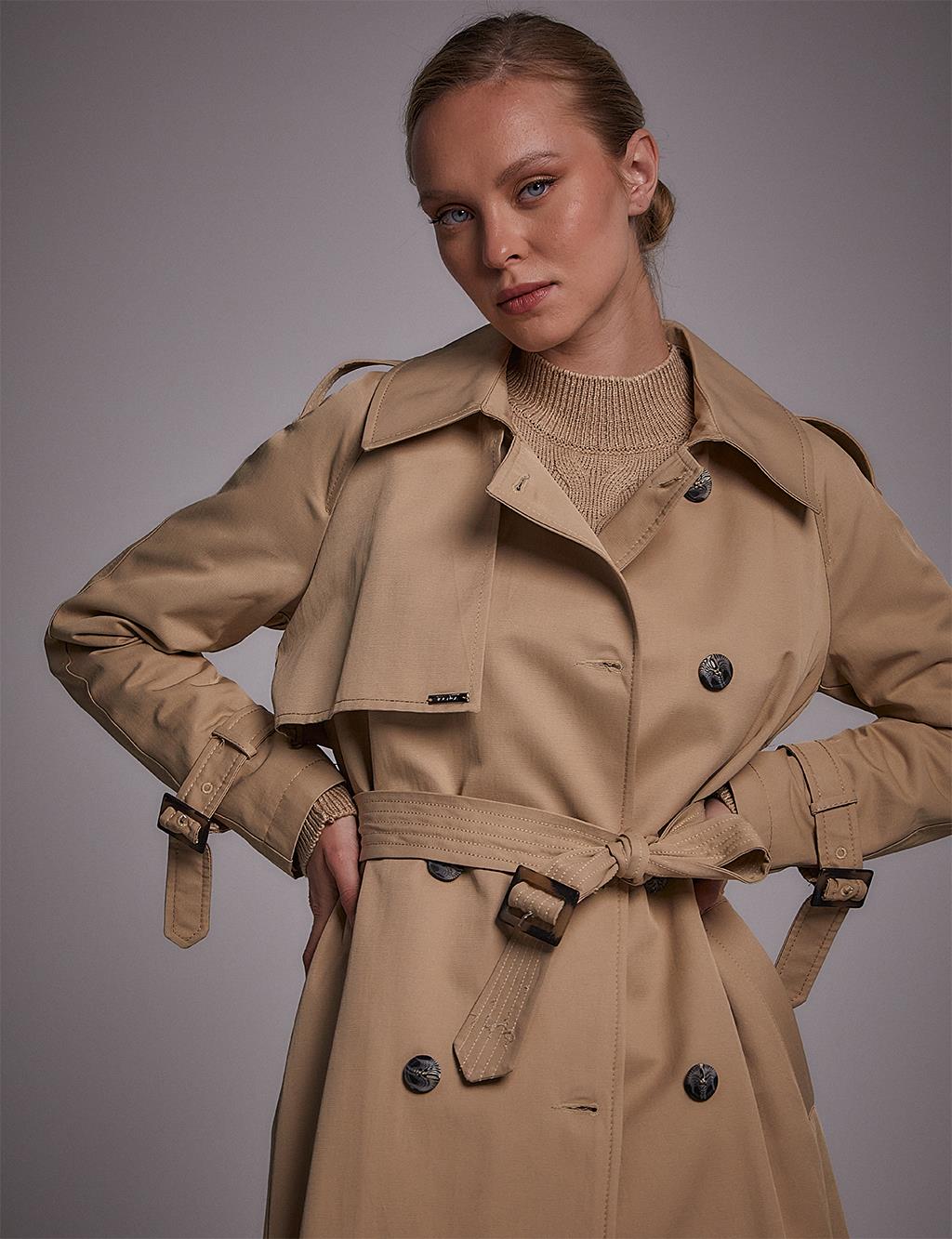 Belted Double Breasted Trench Coat Beige