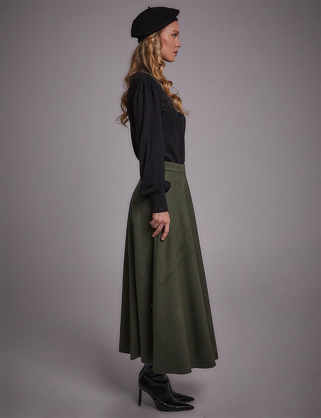 Suede Look A-Line Skirt Emerald