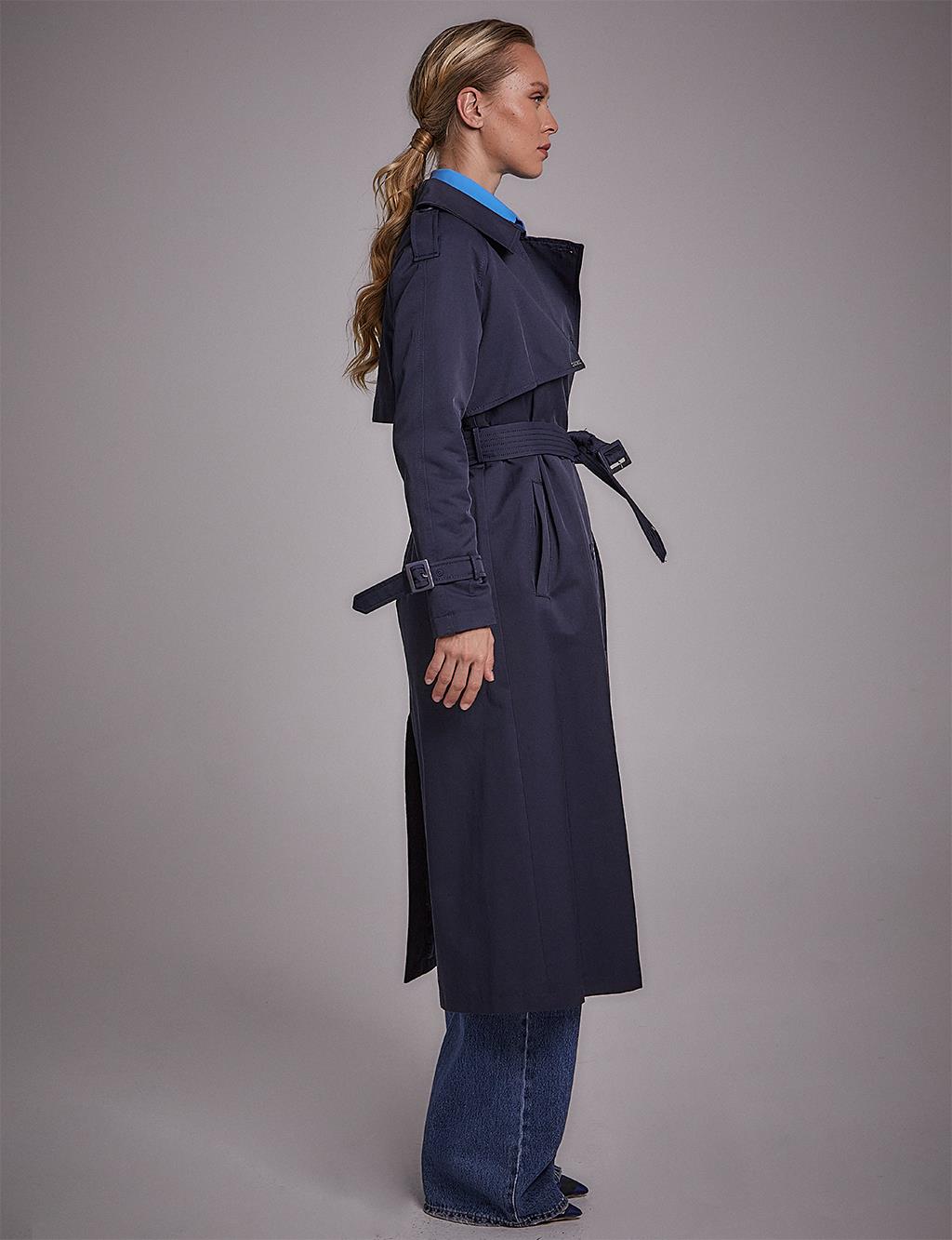 Belted Double Breasted Trench Coat Navy