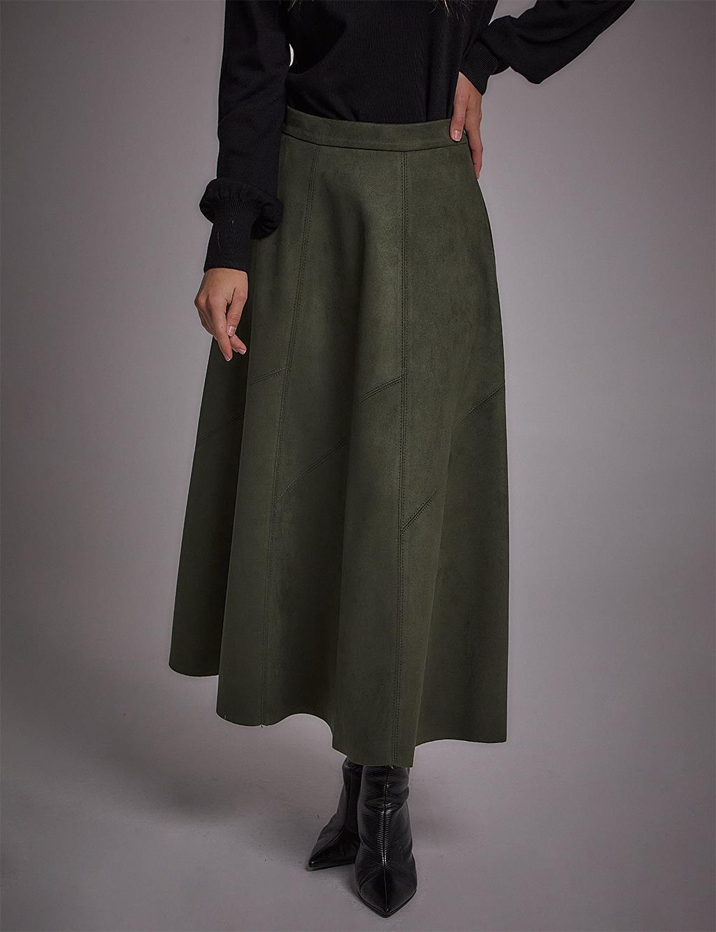 Suede Look A-Line Skirt Emerald