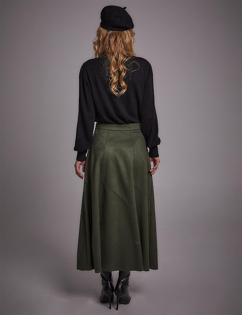 Suede Look A-Line Skirt Emerald