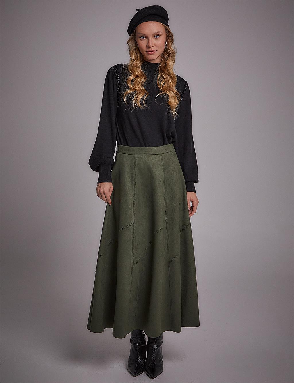 Suede Look A-Line Skirt Emerald