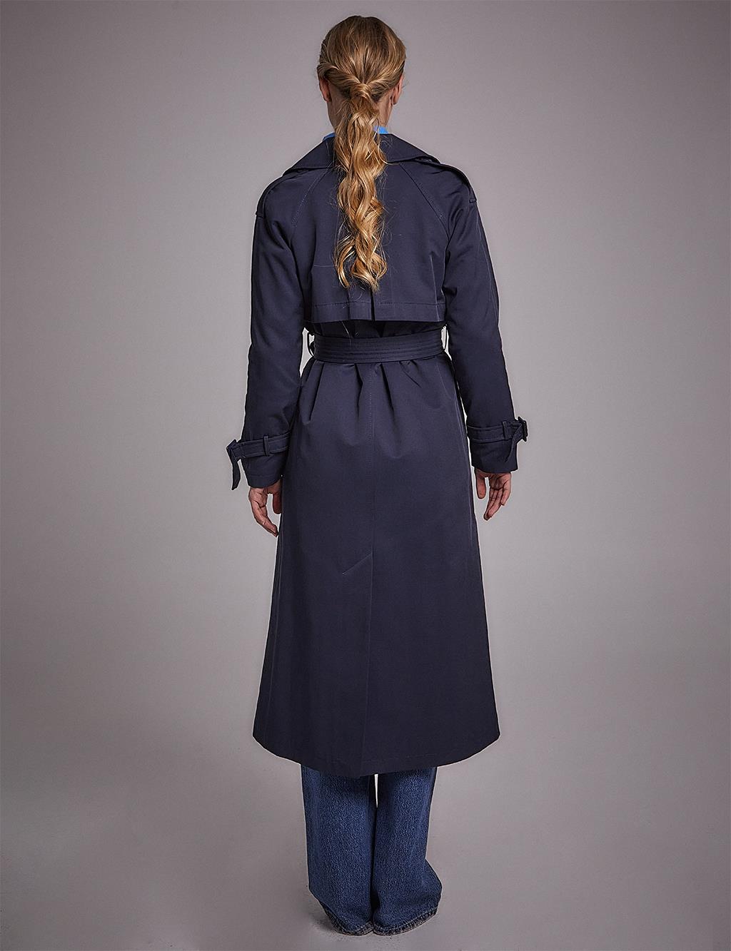 Belted Double Breasted Trench Coat Navy