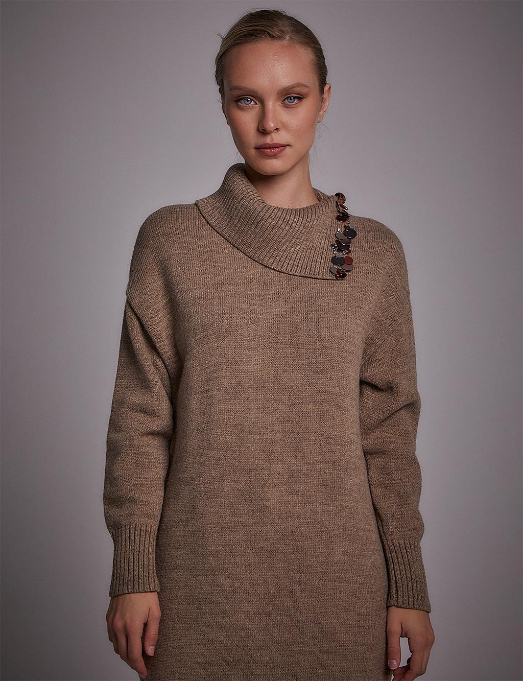 Sequin Detailed Knitwear Tunic Soil