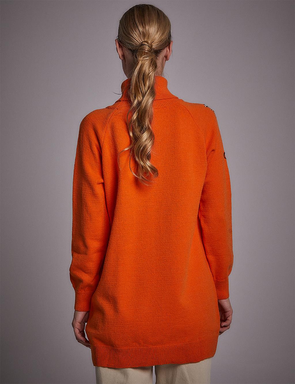 Motif Turtleneck Knitwear Tunic Orange