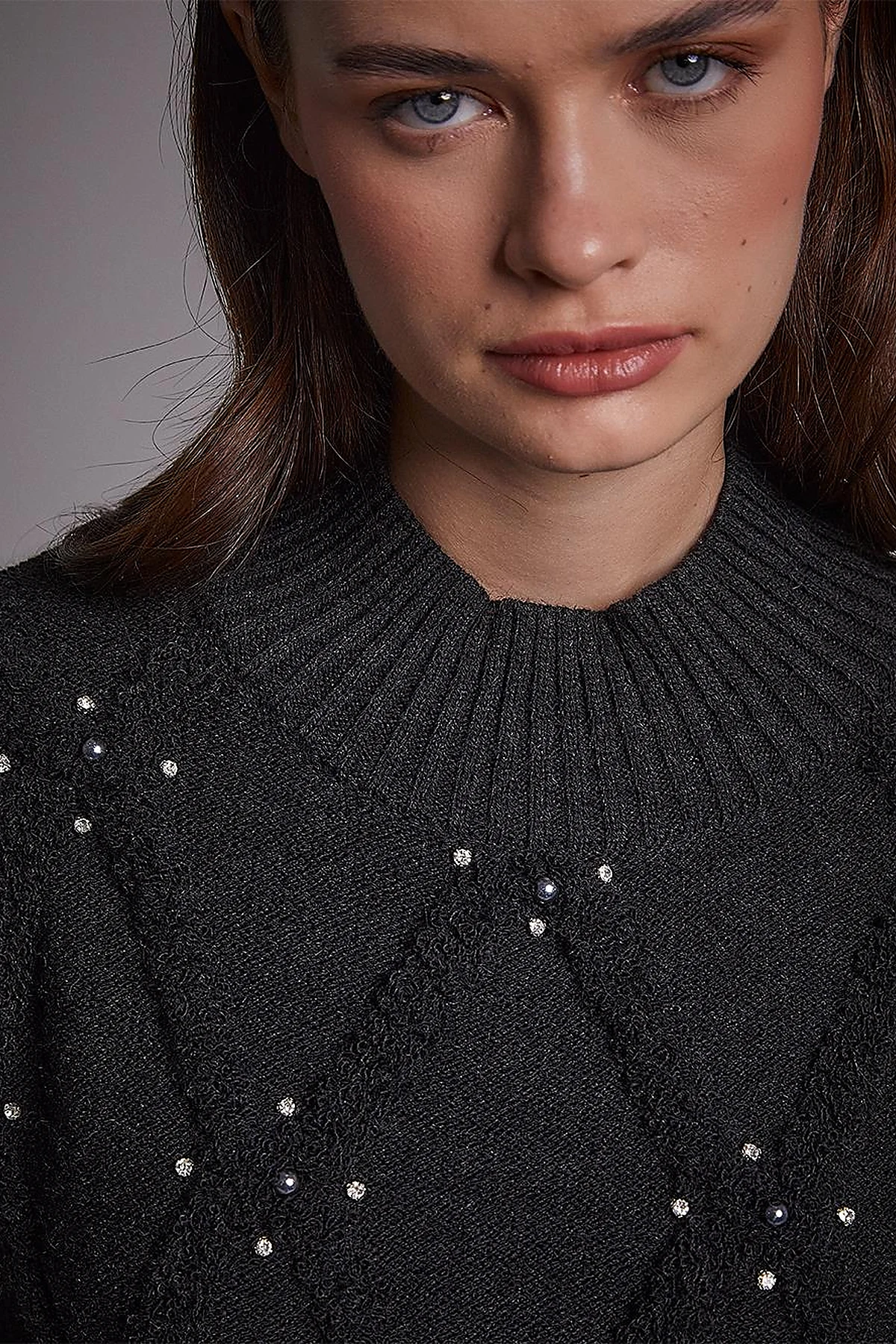 Stone Beaded Knitwear Tunic Black