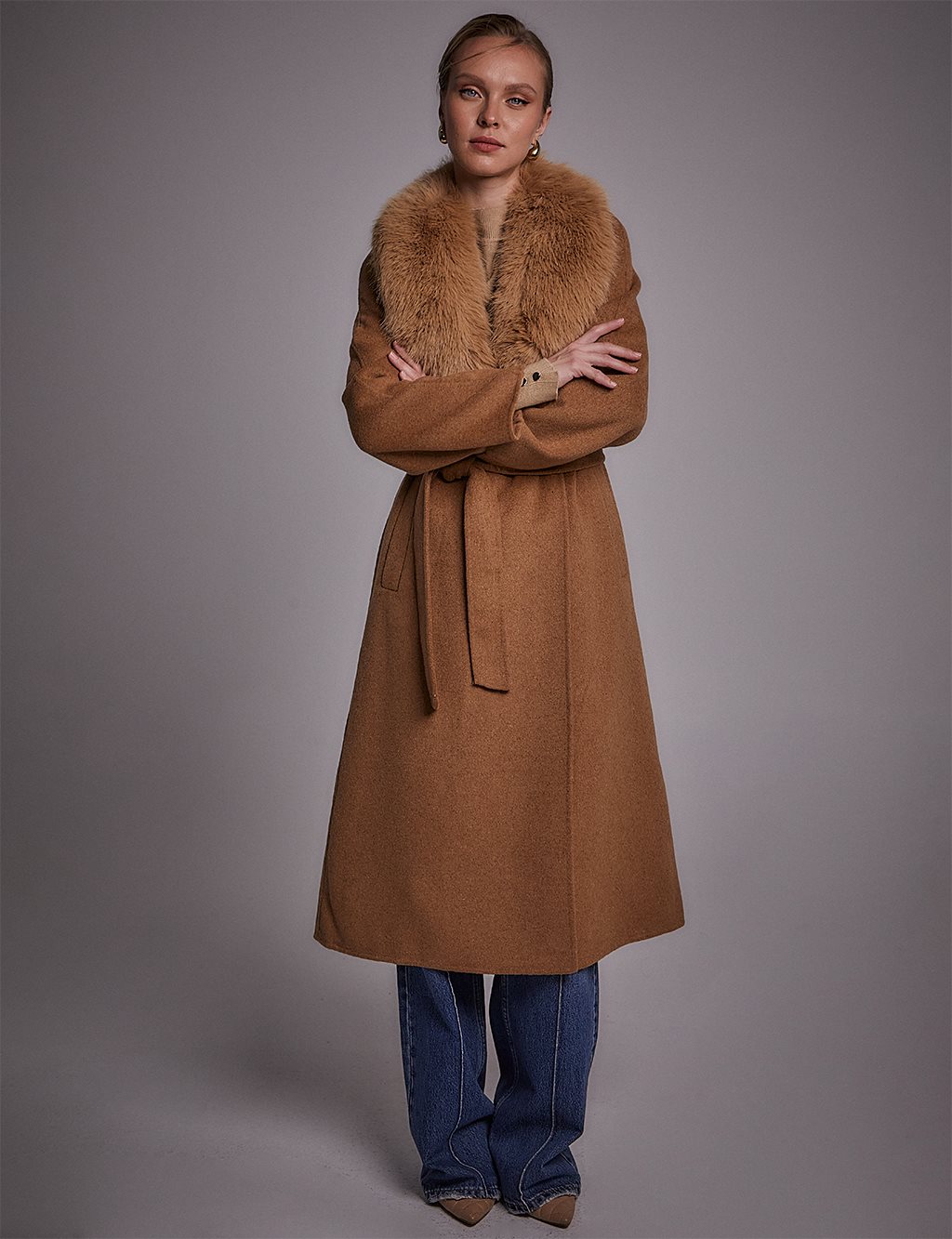  Premium Wool Fur Coat Camel