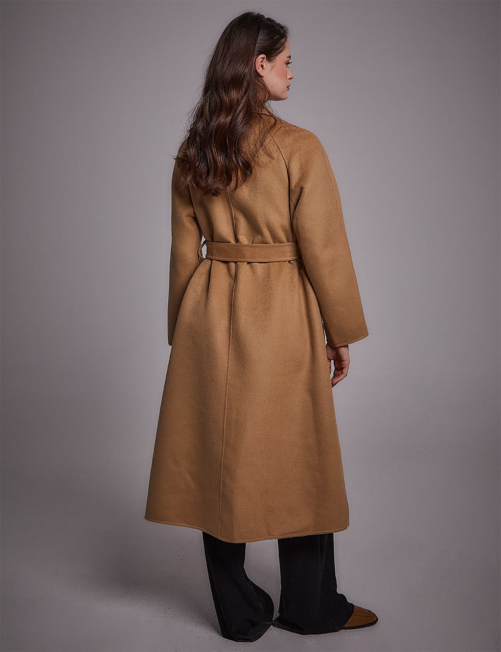 Premium Yün Belted Coat Camel
