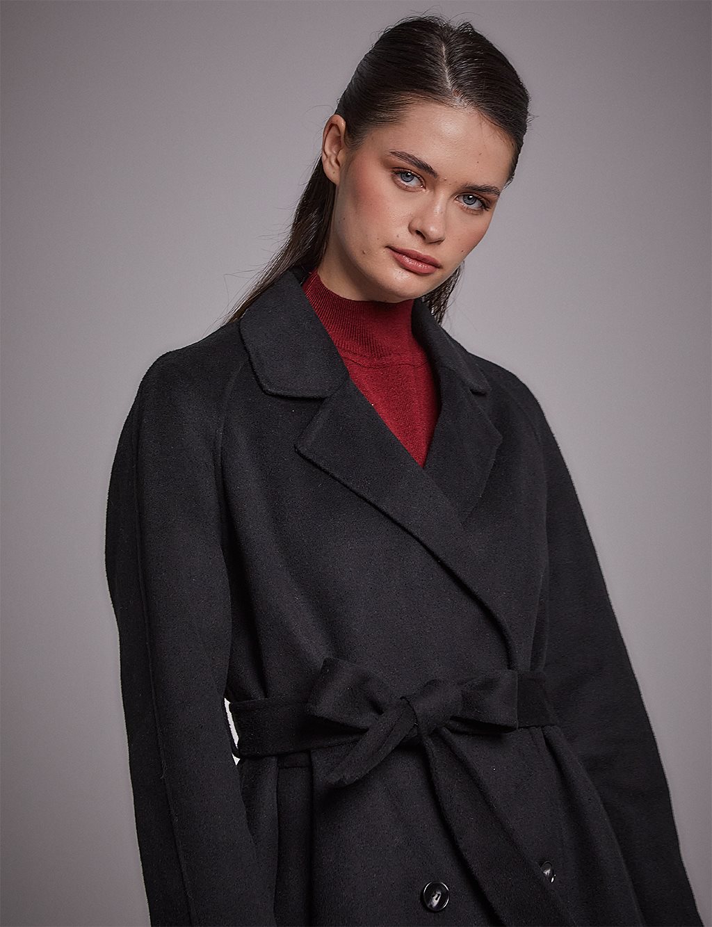 Premium Wool Belted Coat Black