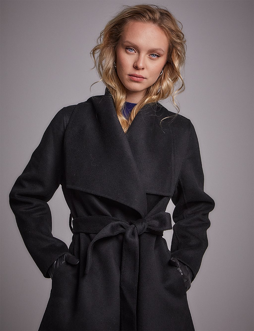Premium Wool Wide Lapel Cashmere Coat Black