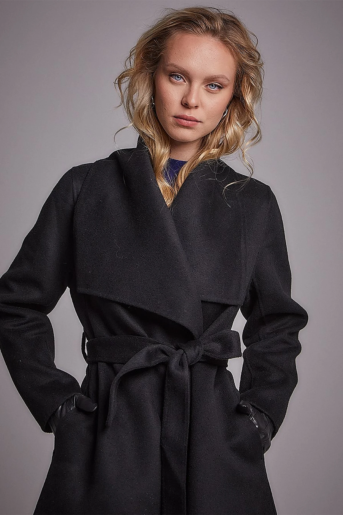 Premium Wool Wide Lapel Cashmere Coat Black