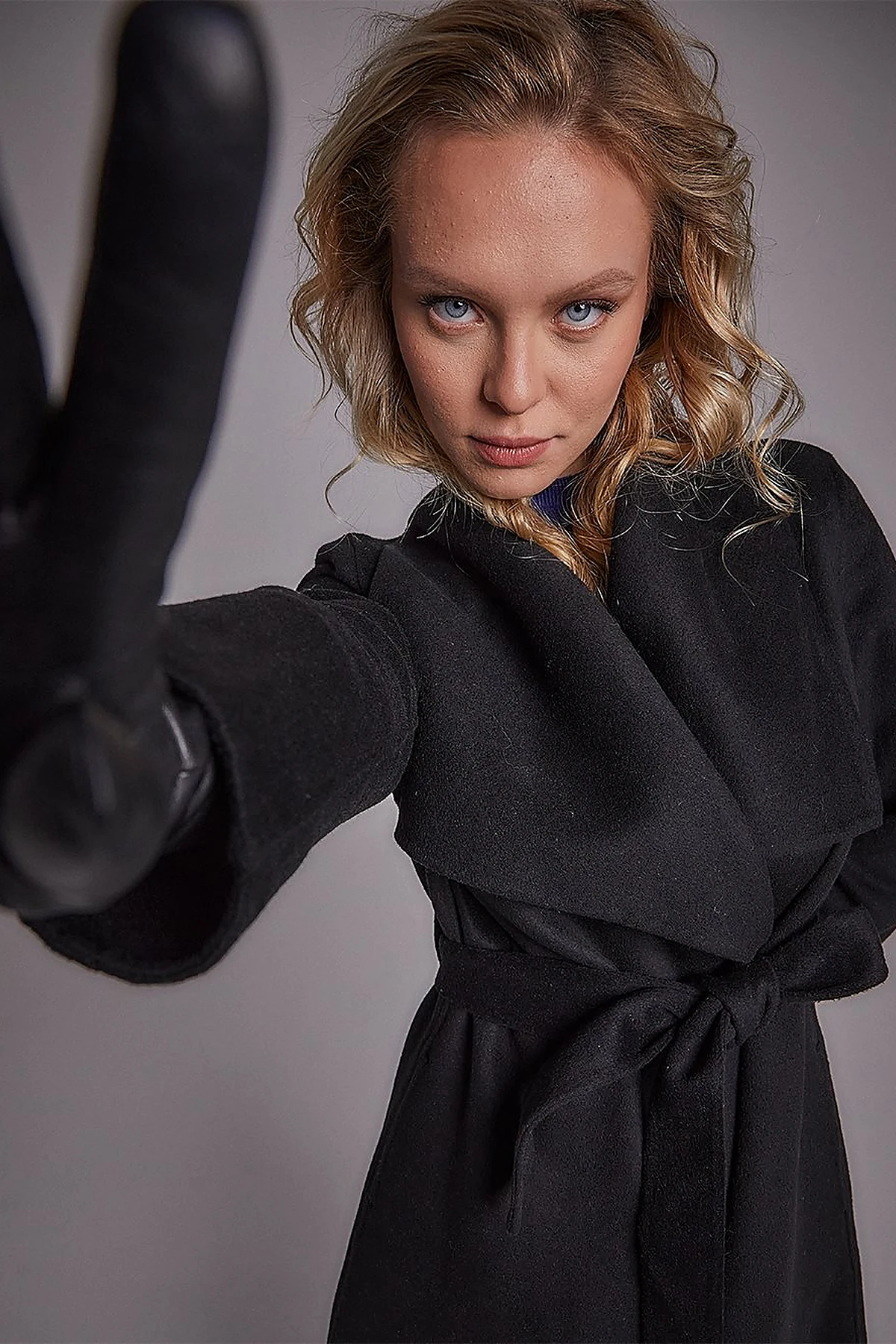 Premium Wool Wide Lapel Cashmere Coat Black