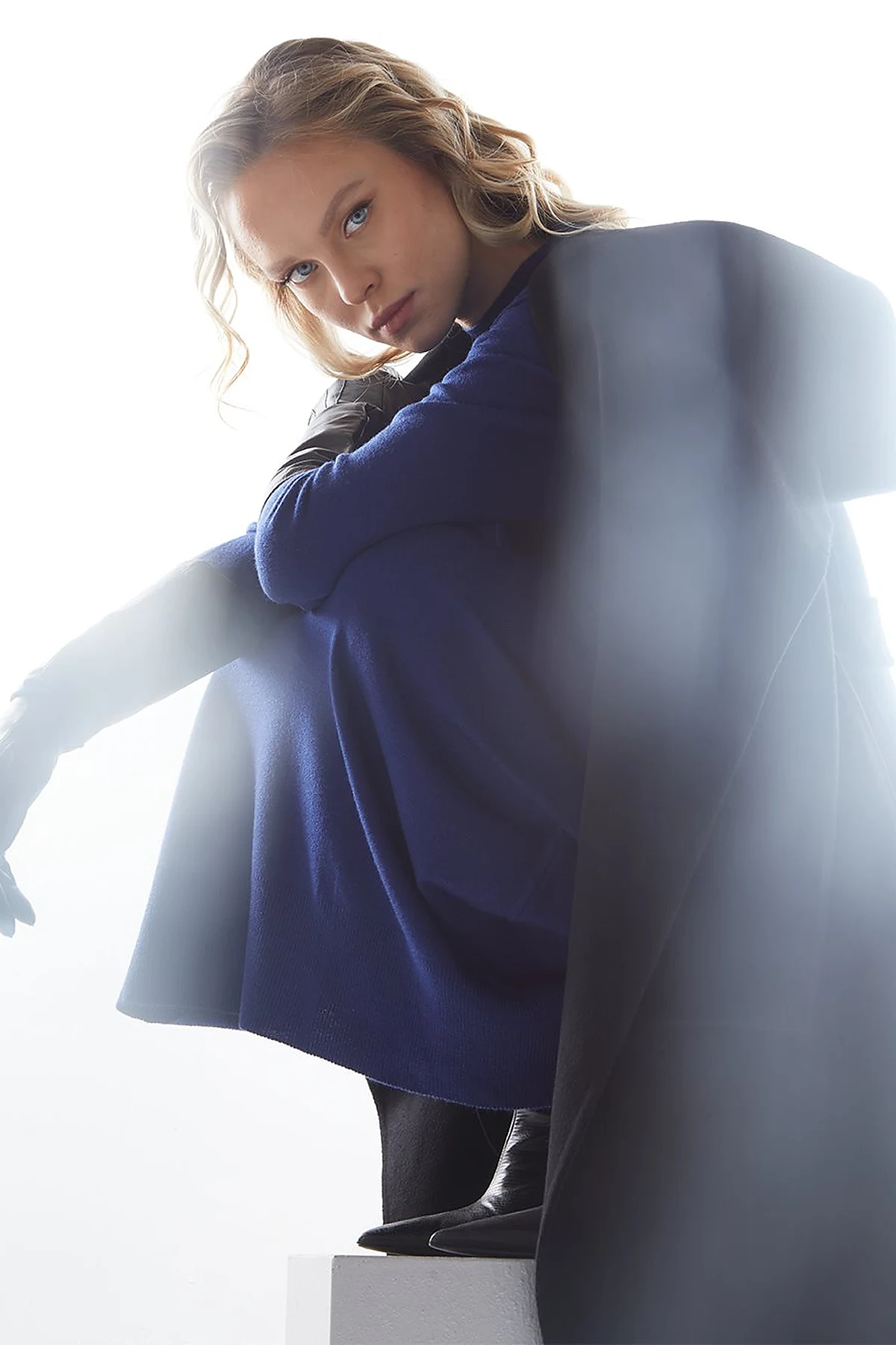 Premium Wool Wide Lapel Cashmere Coat Black