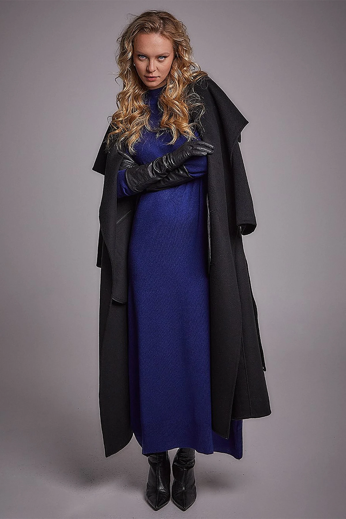 Premium Wool Wide Lapel Cashmere Coat Black