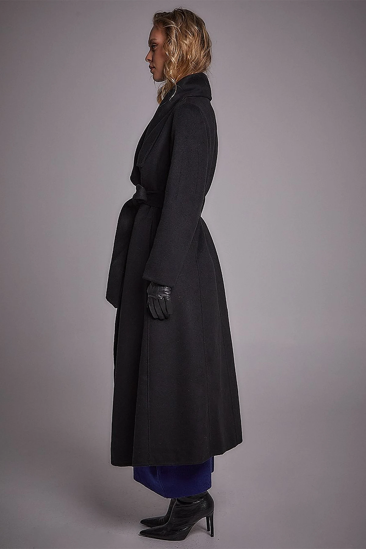 Premium Wool Wide Lapel Cashmere Coat Black