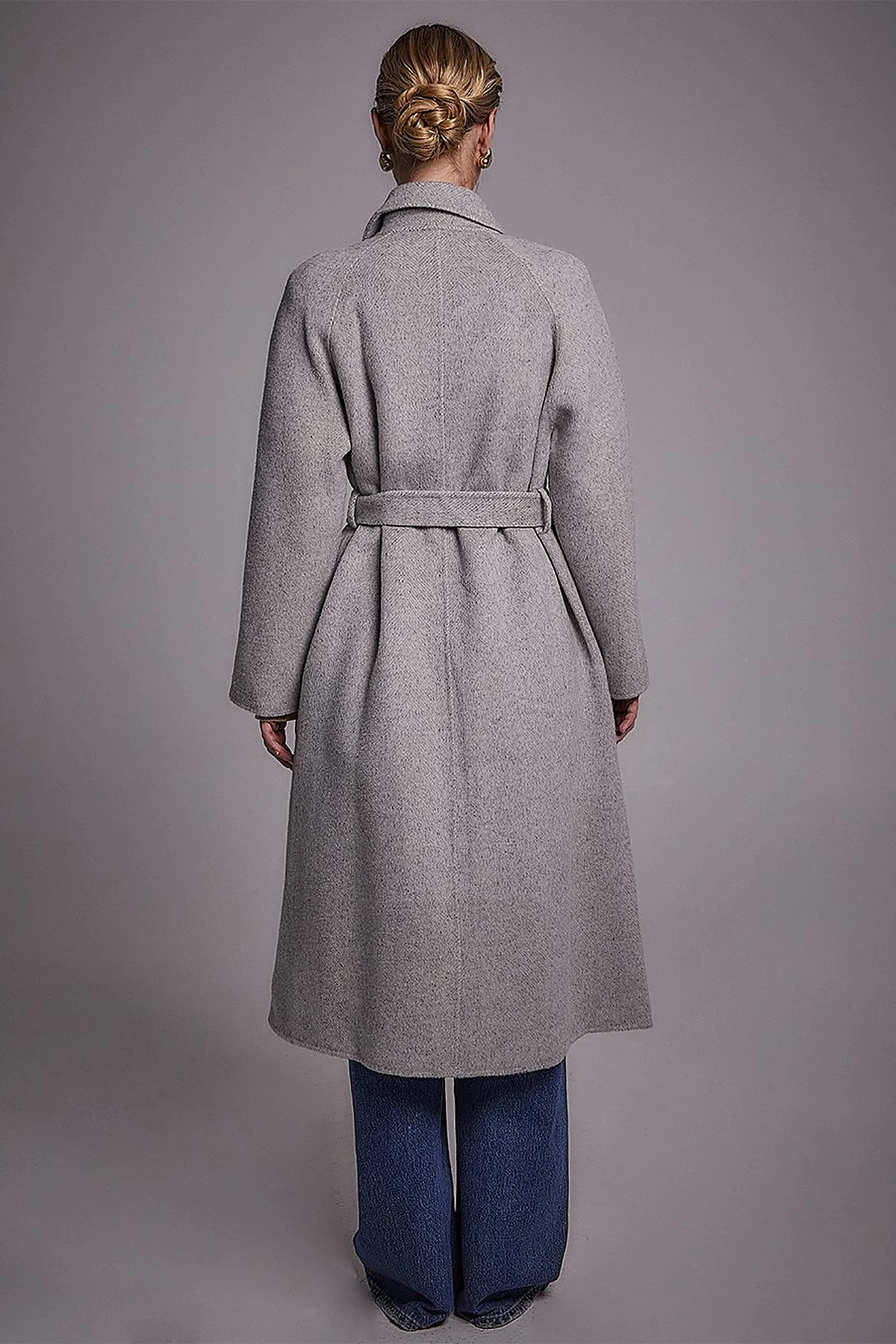 Premium Wool Raglan Sleeve Belted Coat Grey
