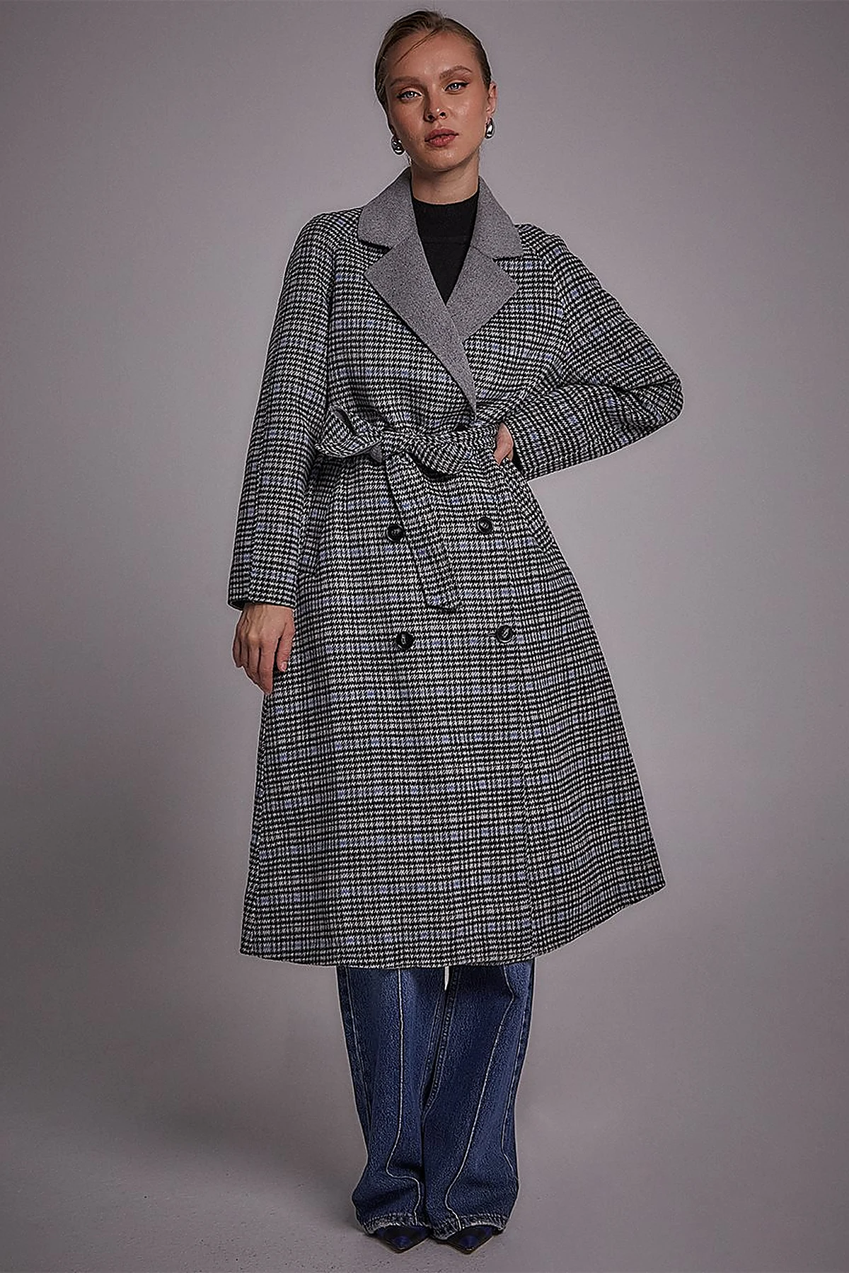 Premium Wool Belted Coat Grey