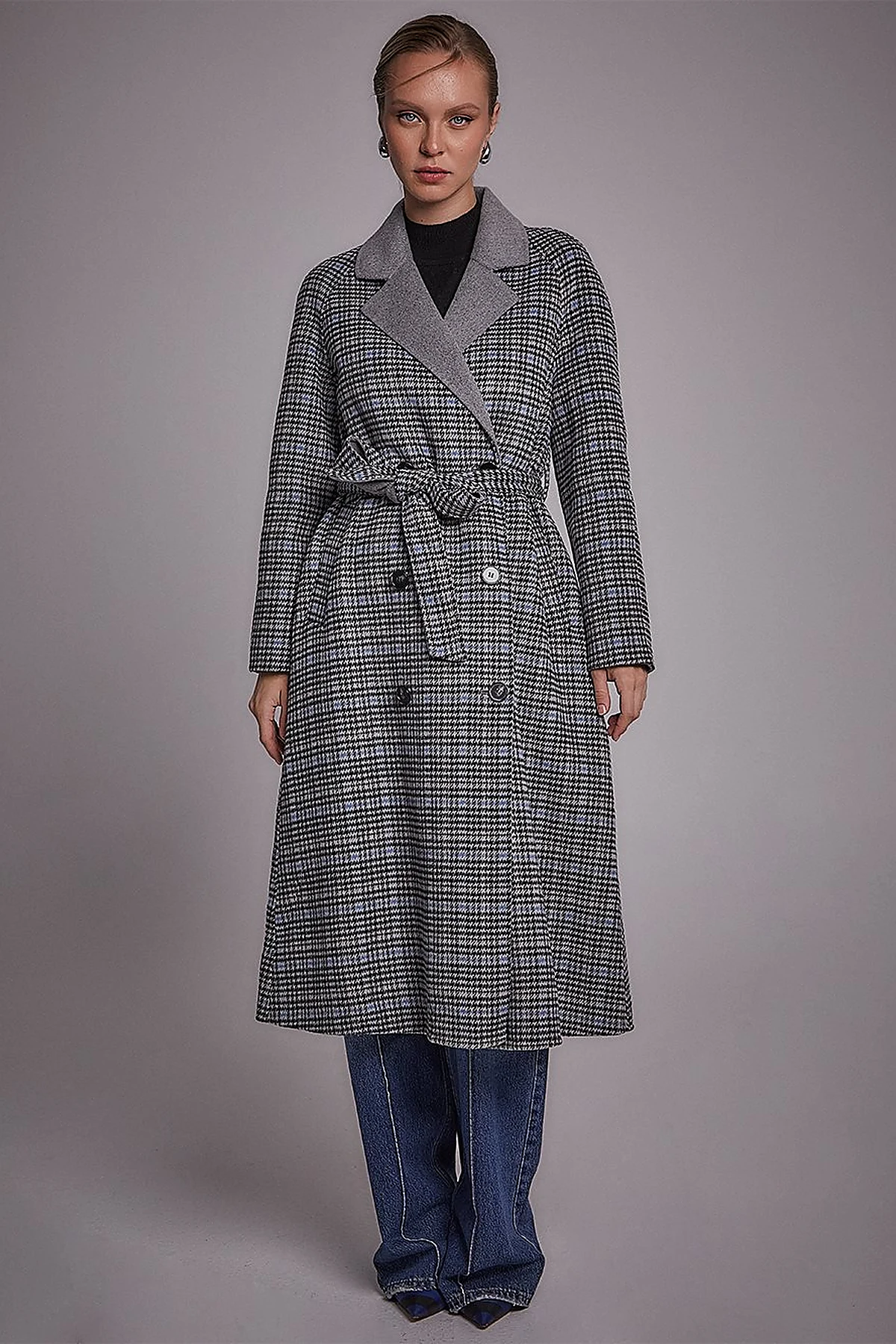Premium Wool Belted Coat Grey
