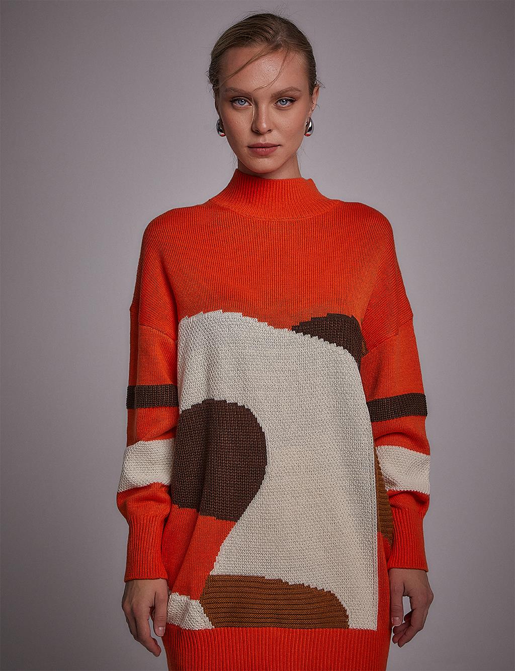 Exclusive Abstract Pattern Knit Tunic Orange