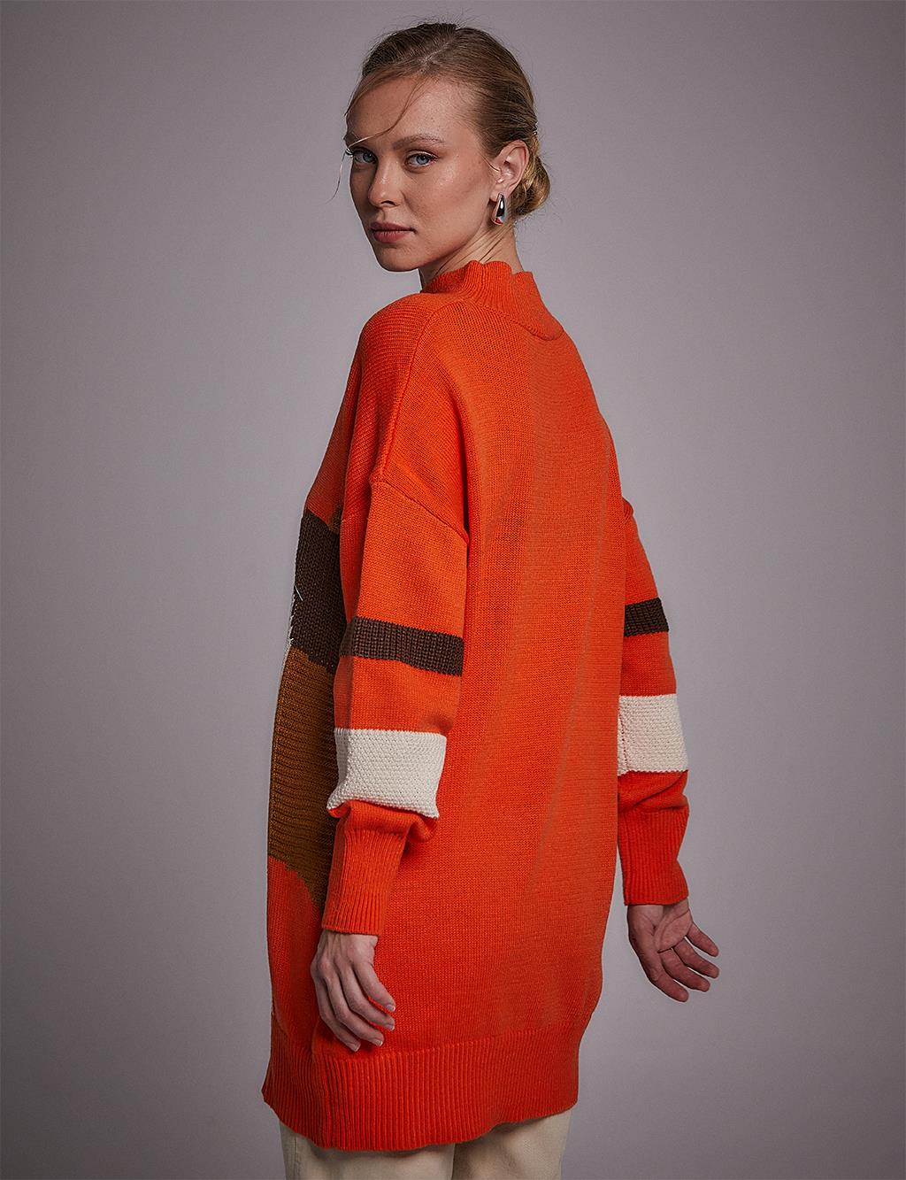 Exclusive Abstract Pattern Knit Tunic Orange