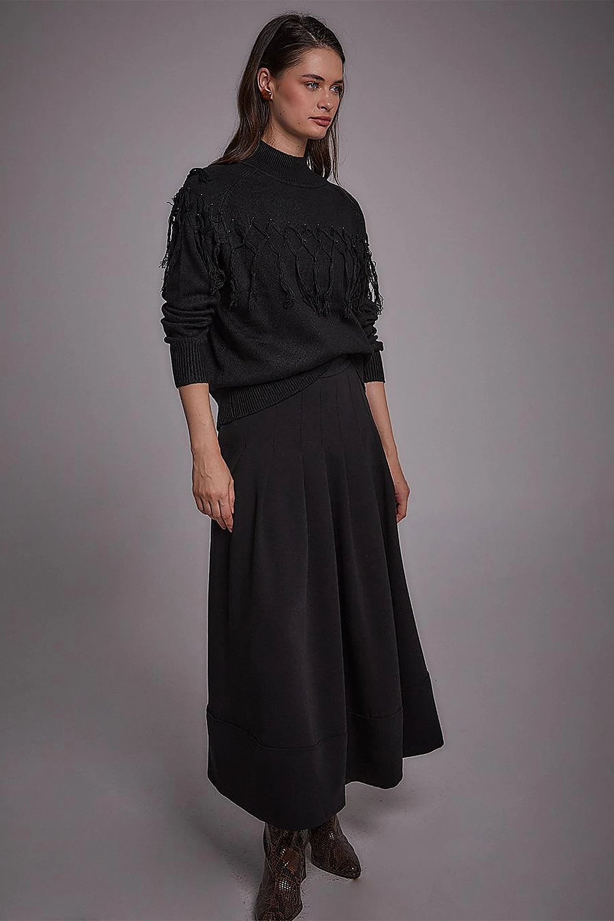 Exclusive Tasseled Knitwear Tunic Black