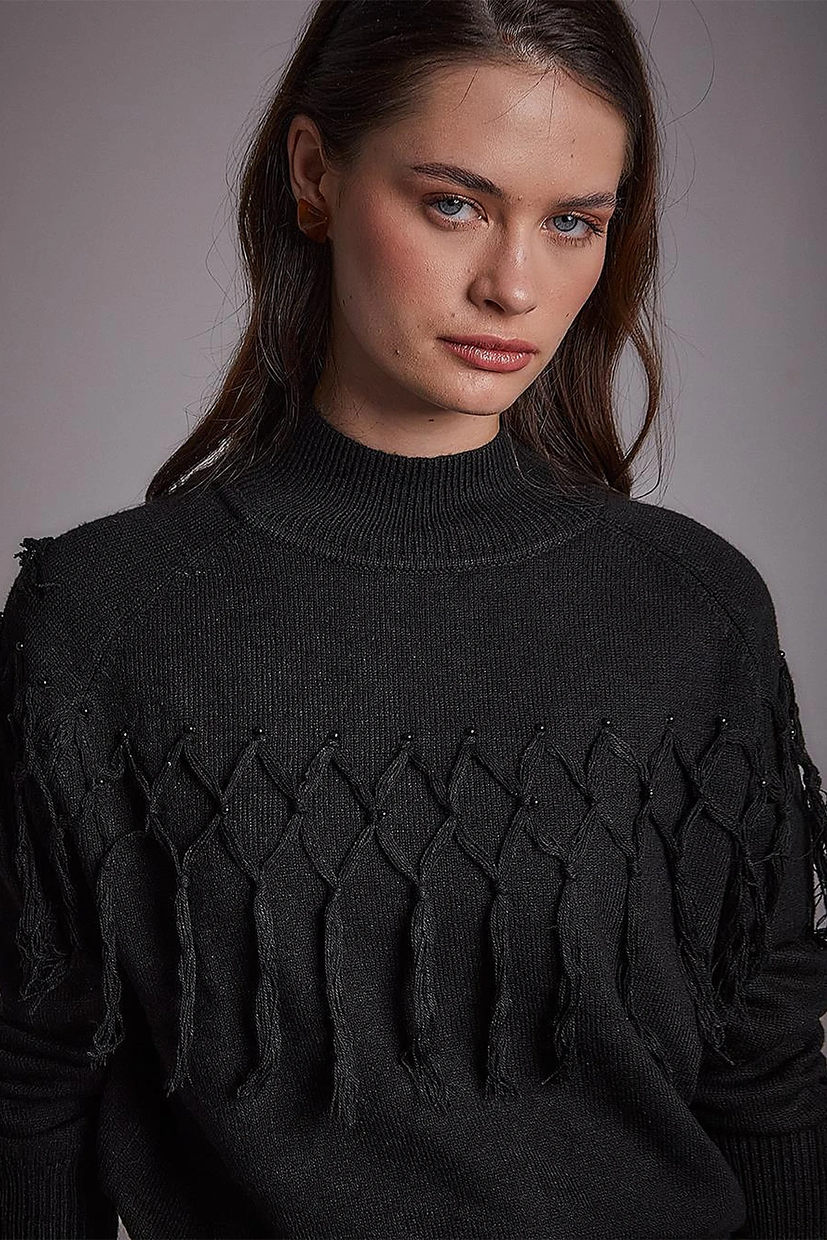 Exclusive Tasseled Knitwear Tunic Black