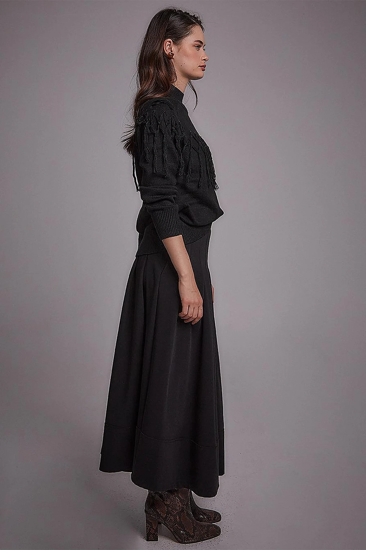 Exclusive Tasseled Knitwear Tunic Black