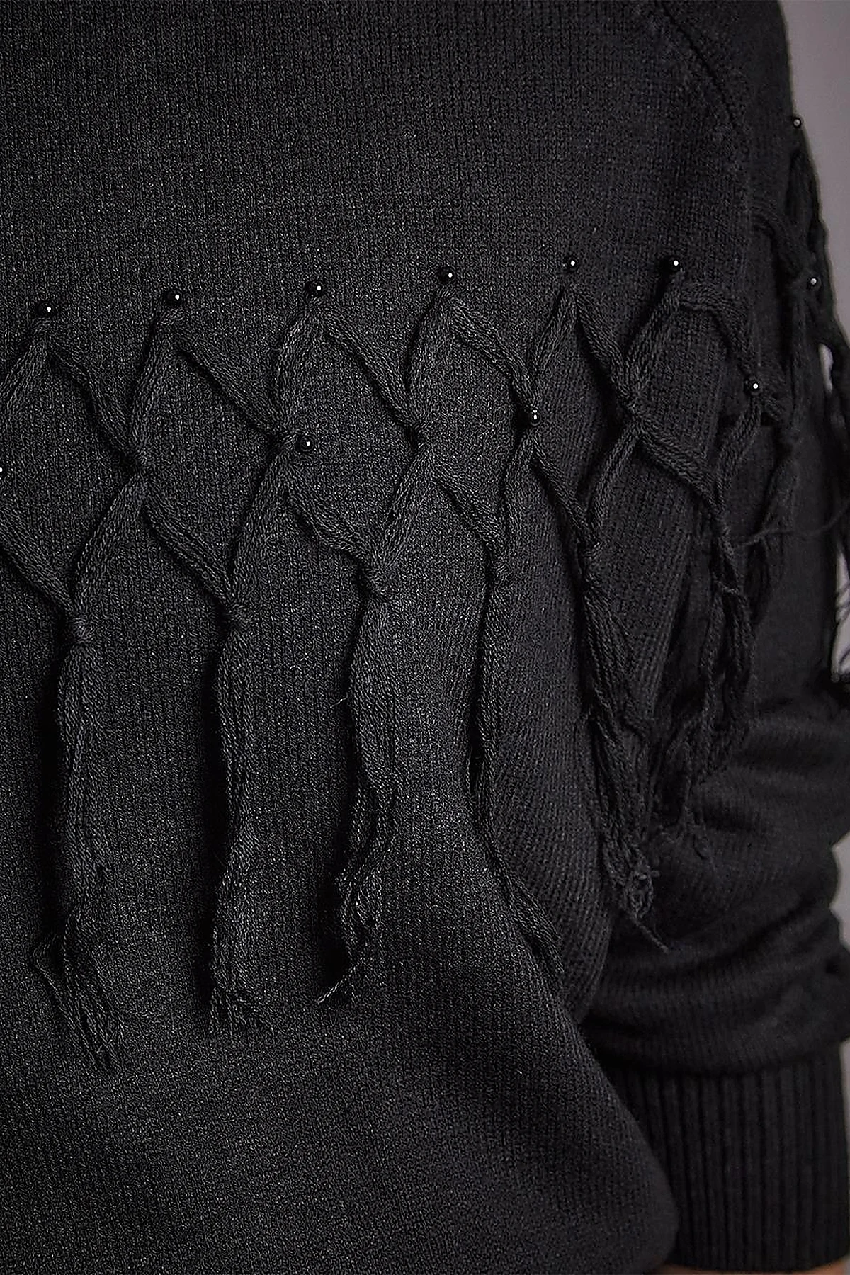 Exclusive Tasseled Knitwear Tunic Black