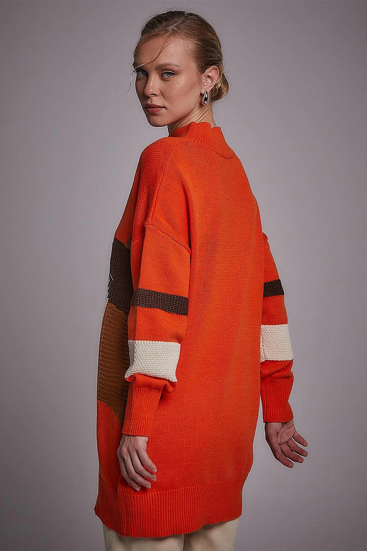 Exclusive Soyut Desenli Triko Tunik Turuncu