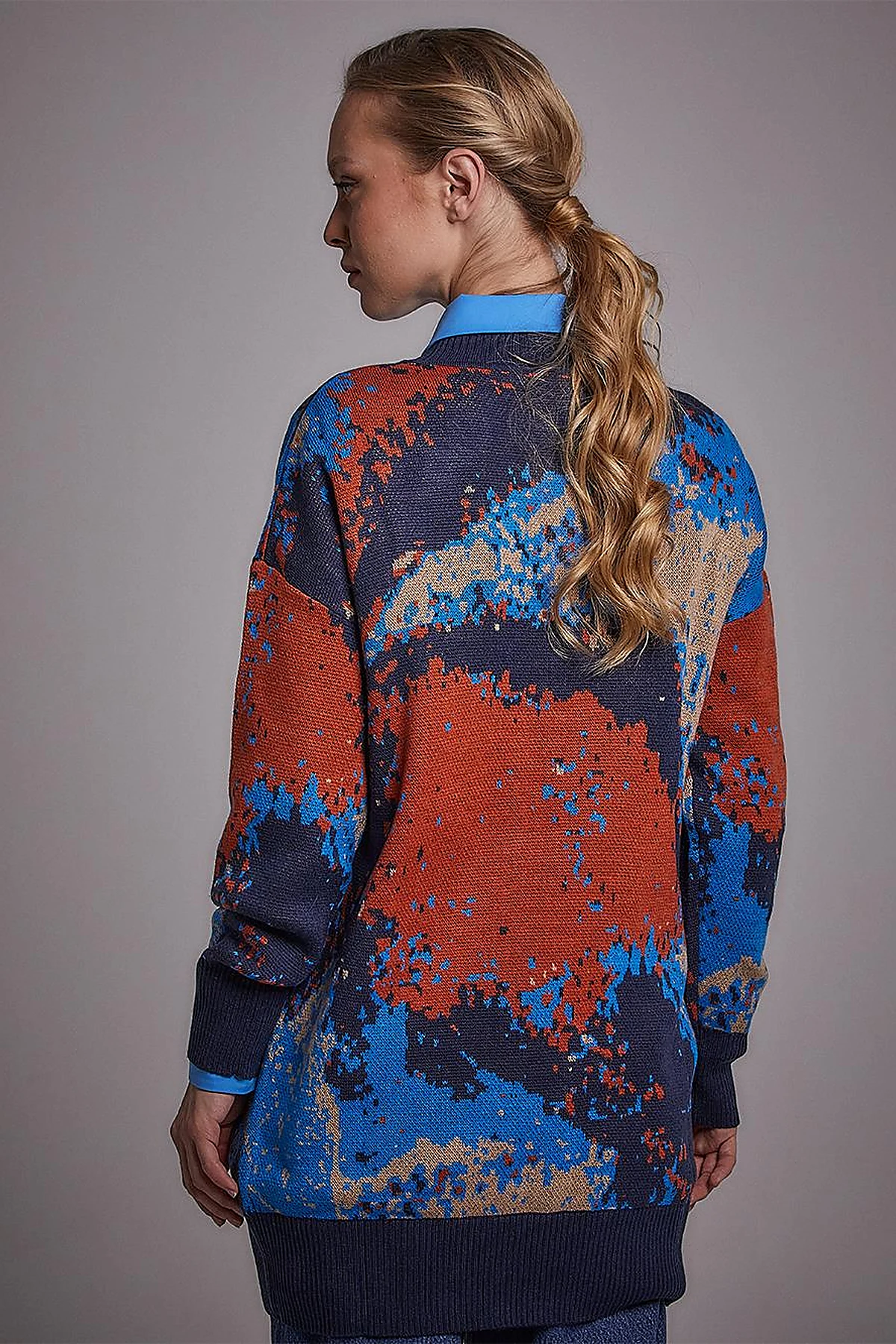 Exclusive Soyut Desen Triko Tunik Lacivert