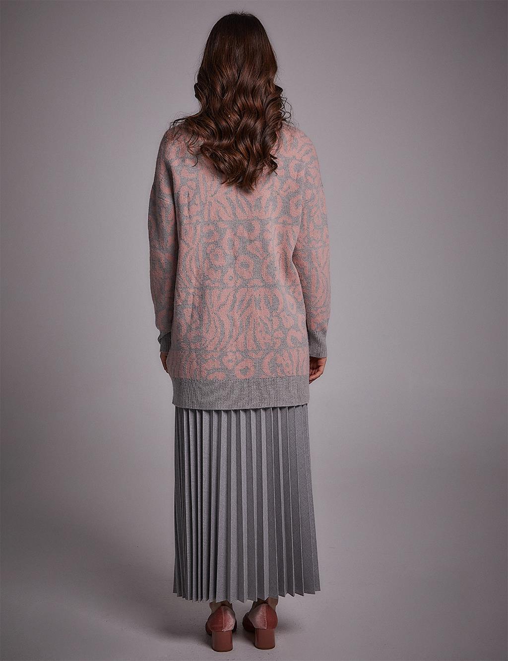  Exclusive Abstract Patterned Knitwear Tunic Grey-Pink