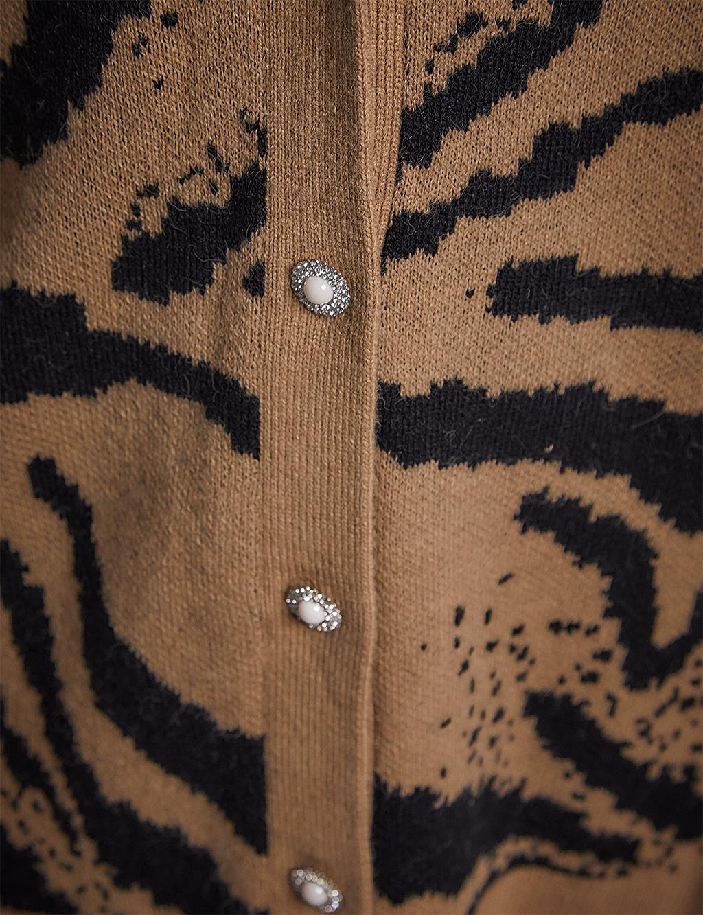 Exclusive Abstract Pattern Knitwear Cardigan Black-Beige