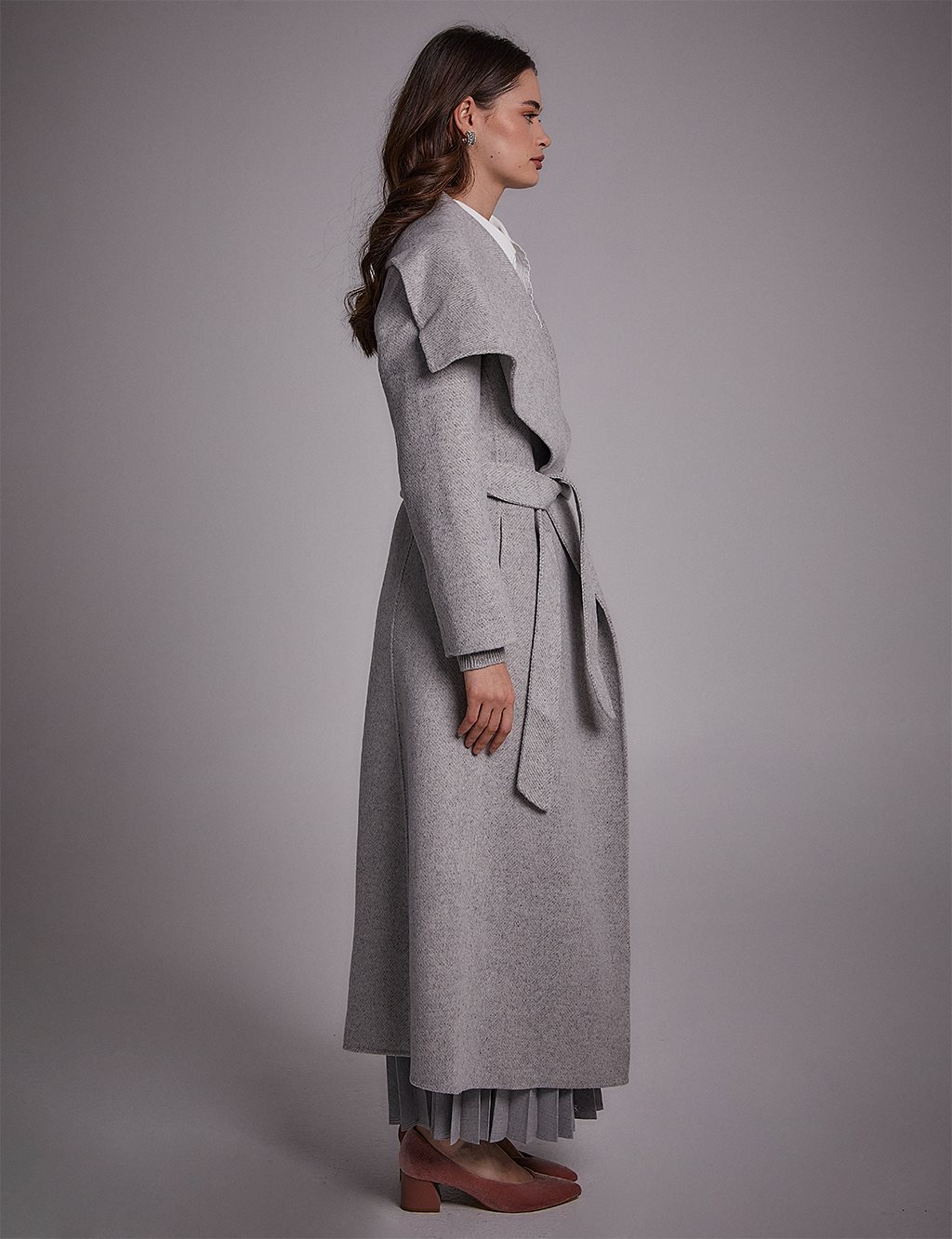 Premium Wool Wide-Collar Coat Grey