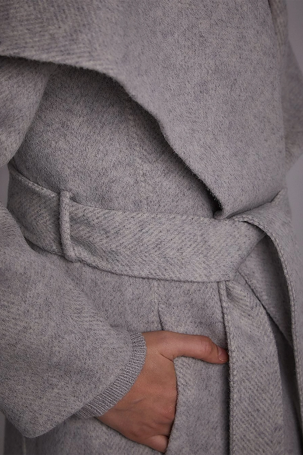 Premium Yün Geniş Yakalı Kaban Gri