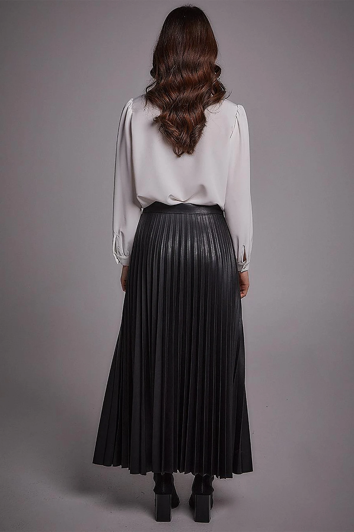 Faux Leather Pleated Skirt Black 
