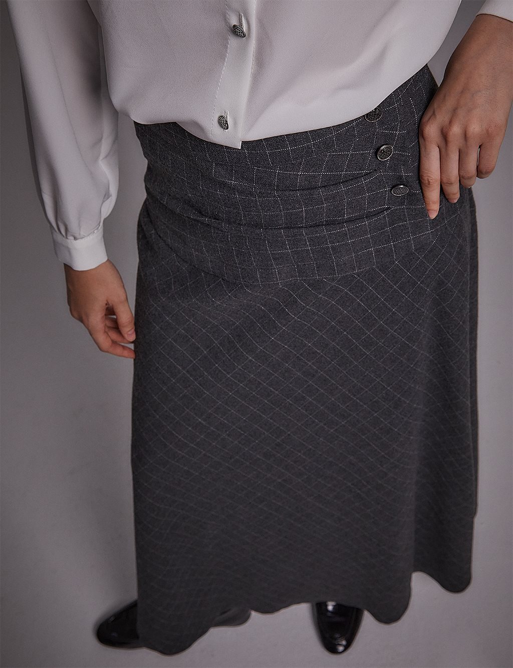 Checked A-Line Skirt Smoked