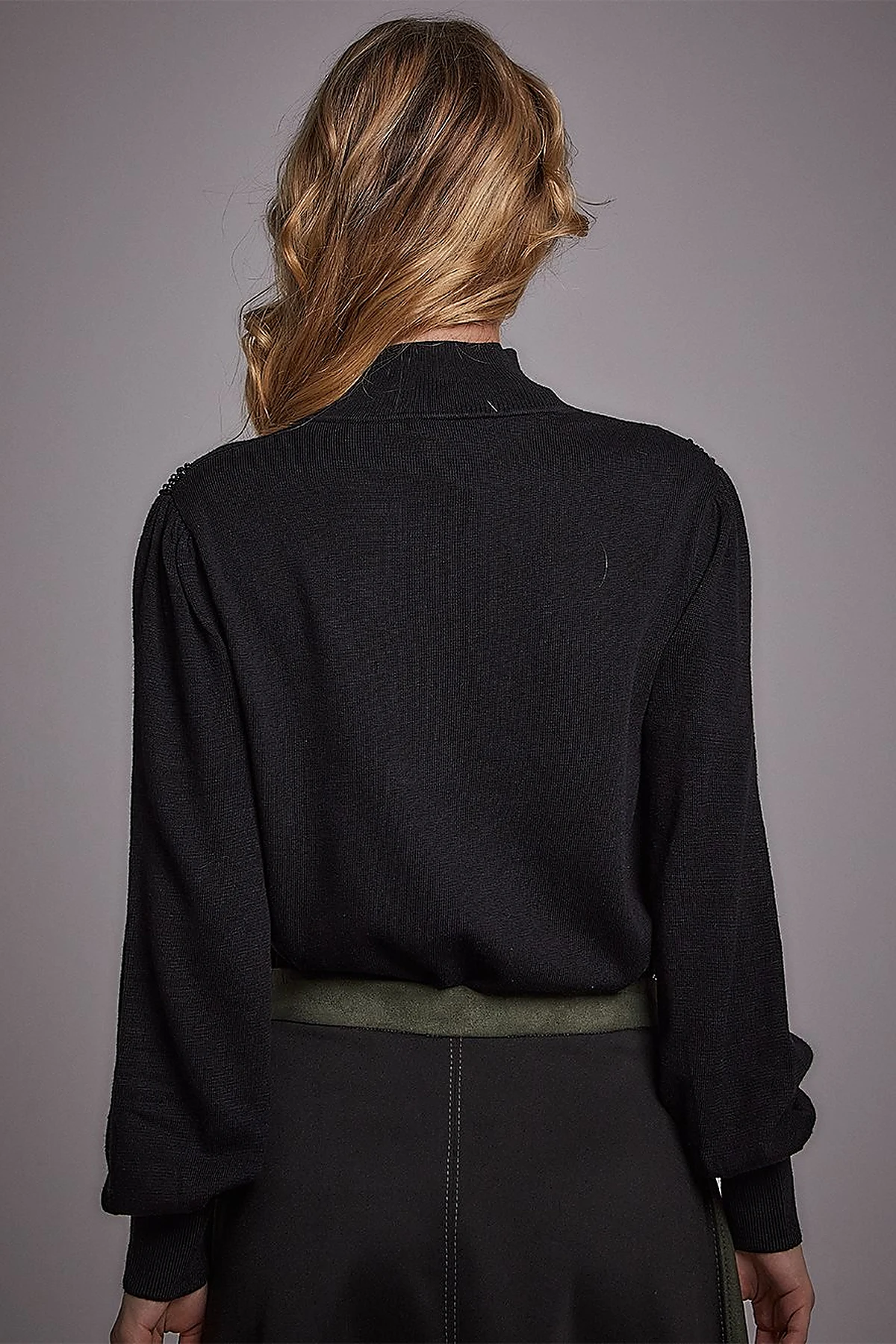 Exclusive Stoned Balloon Sleeve Knitwear Sweater Black