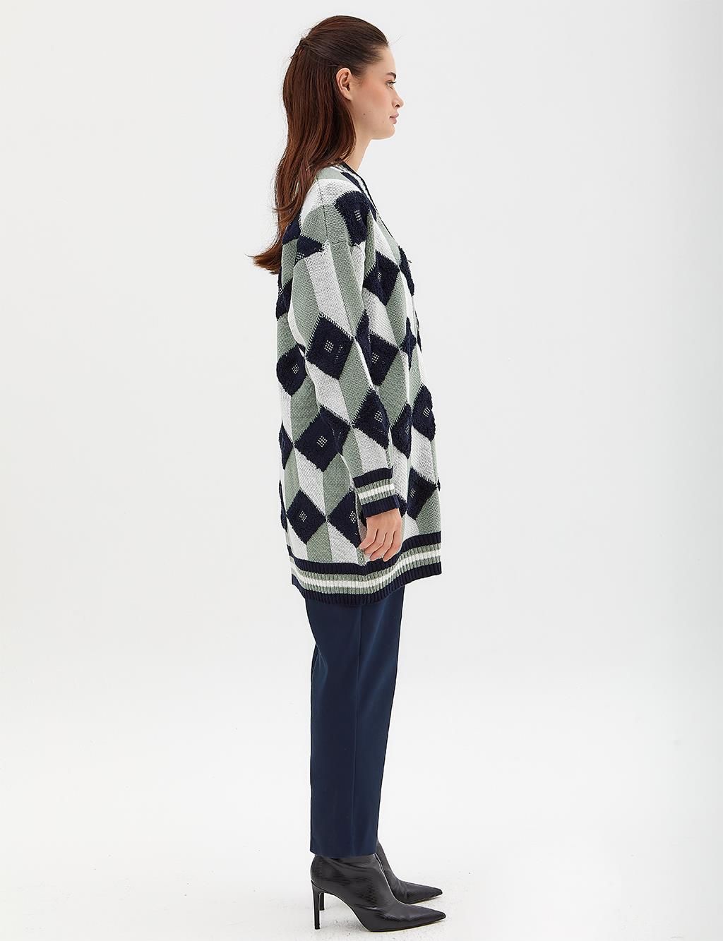 Square Motif Knitwear Cardigan Navy