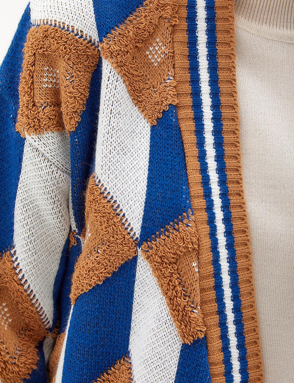 Geometric Pattern Cardigan Camel