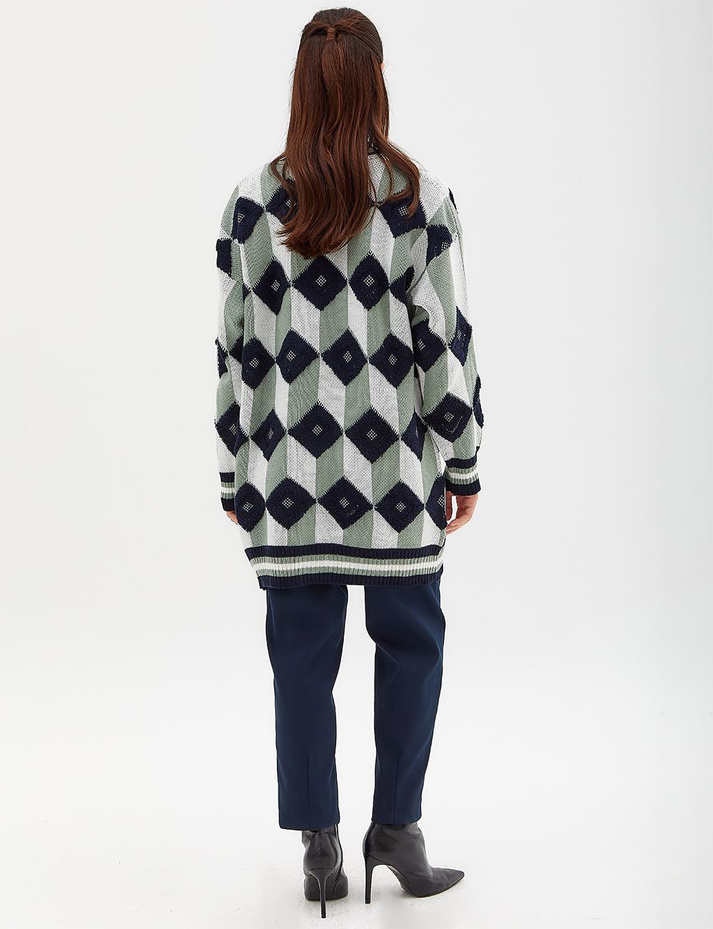 Square Motif Knitwear Cardigan Navy