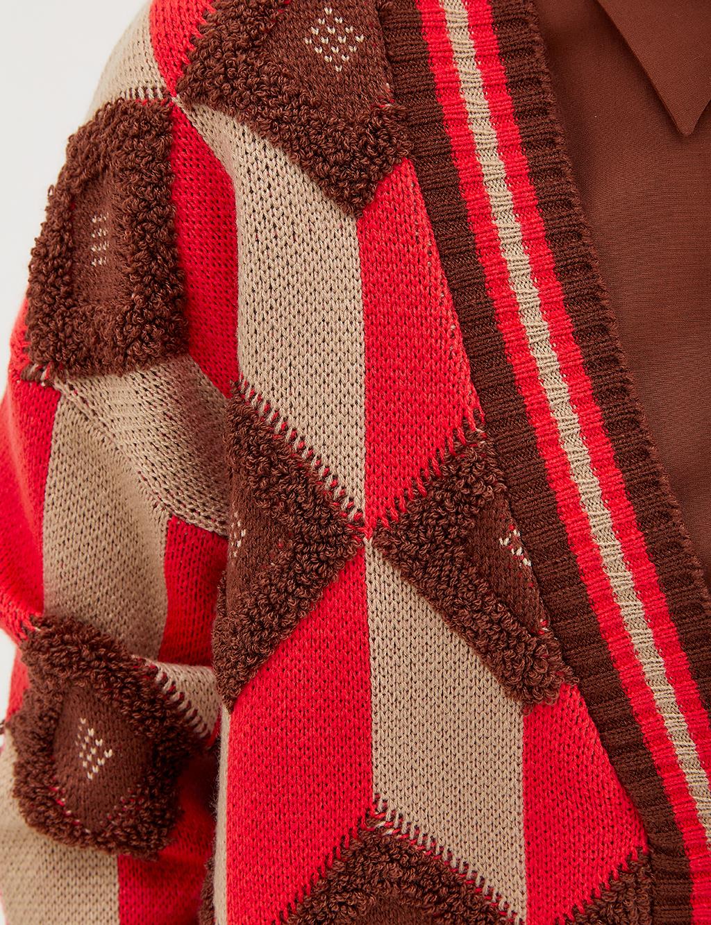 Square Motif Knitwear Cardigan Brown