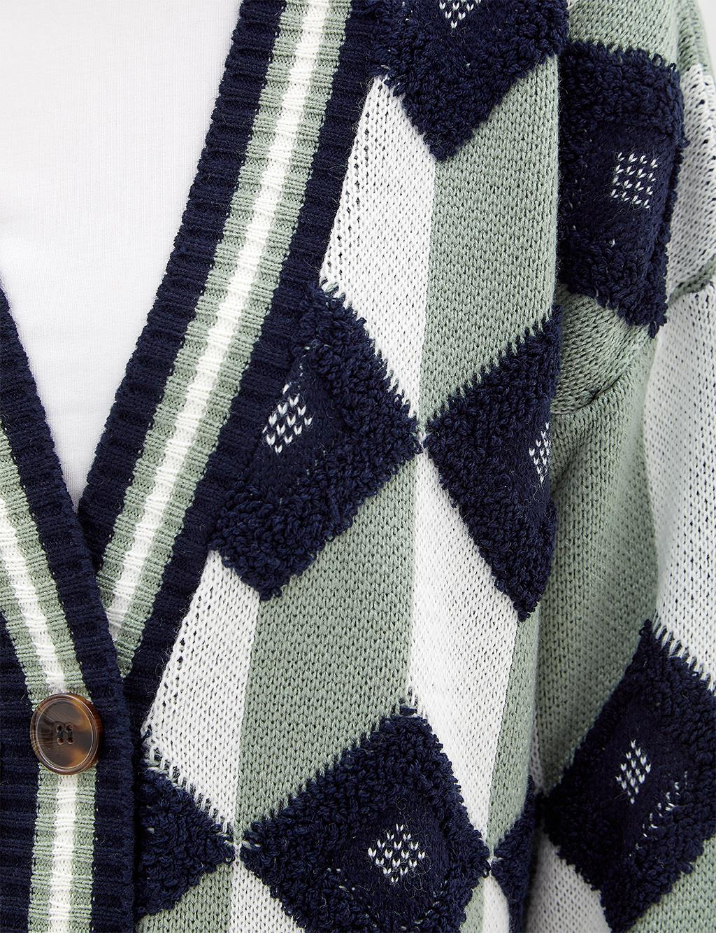 Square Motif Knitwear Cardigan Navy