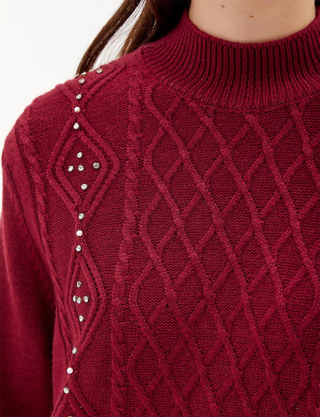 Rhinestone Knitwear Tunic Burgundy
