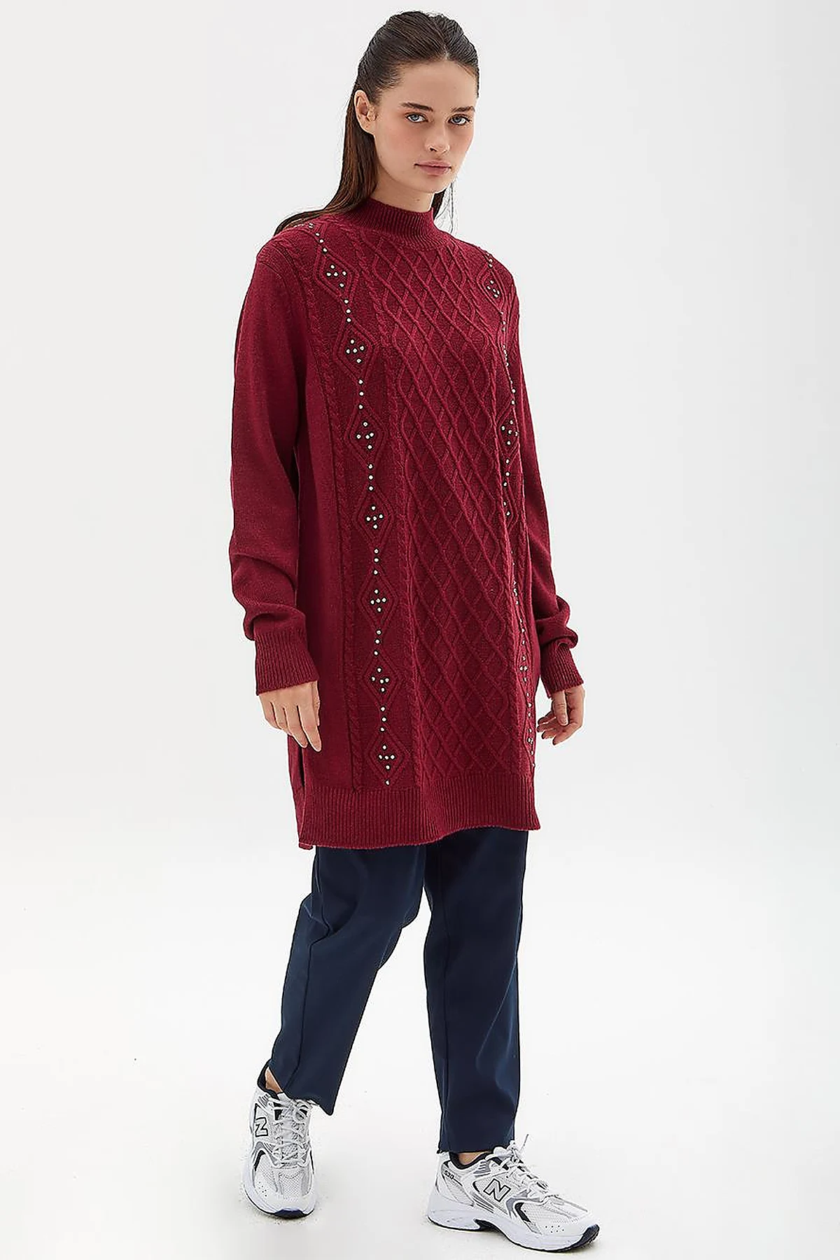 Rhinestone Knitwear Tunic Burgundy