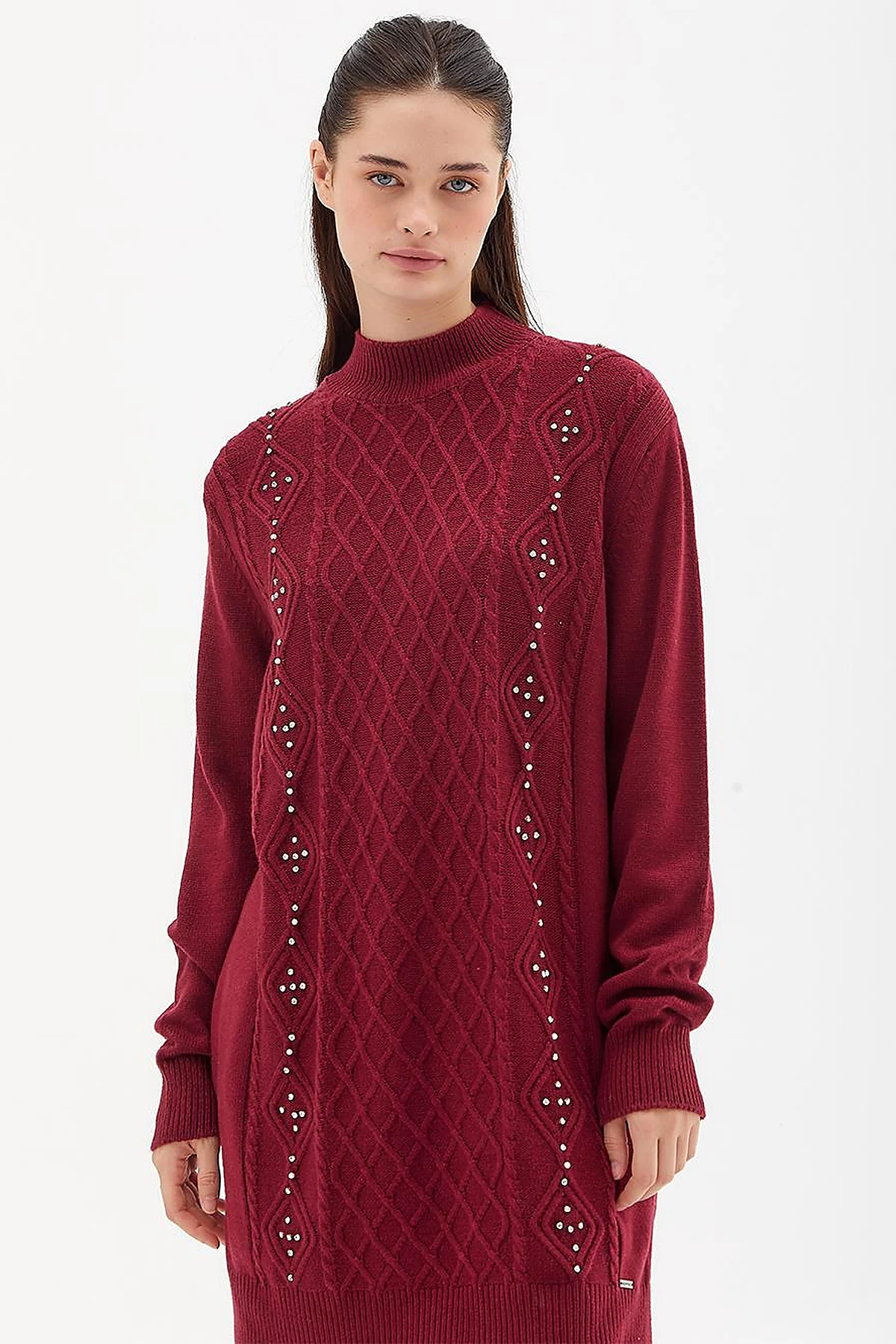 Rhinestone Knitwear Tunic Burgundy