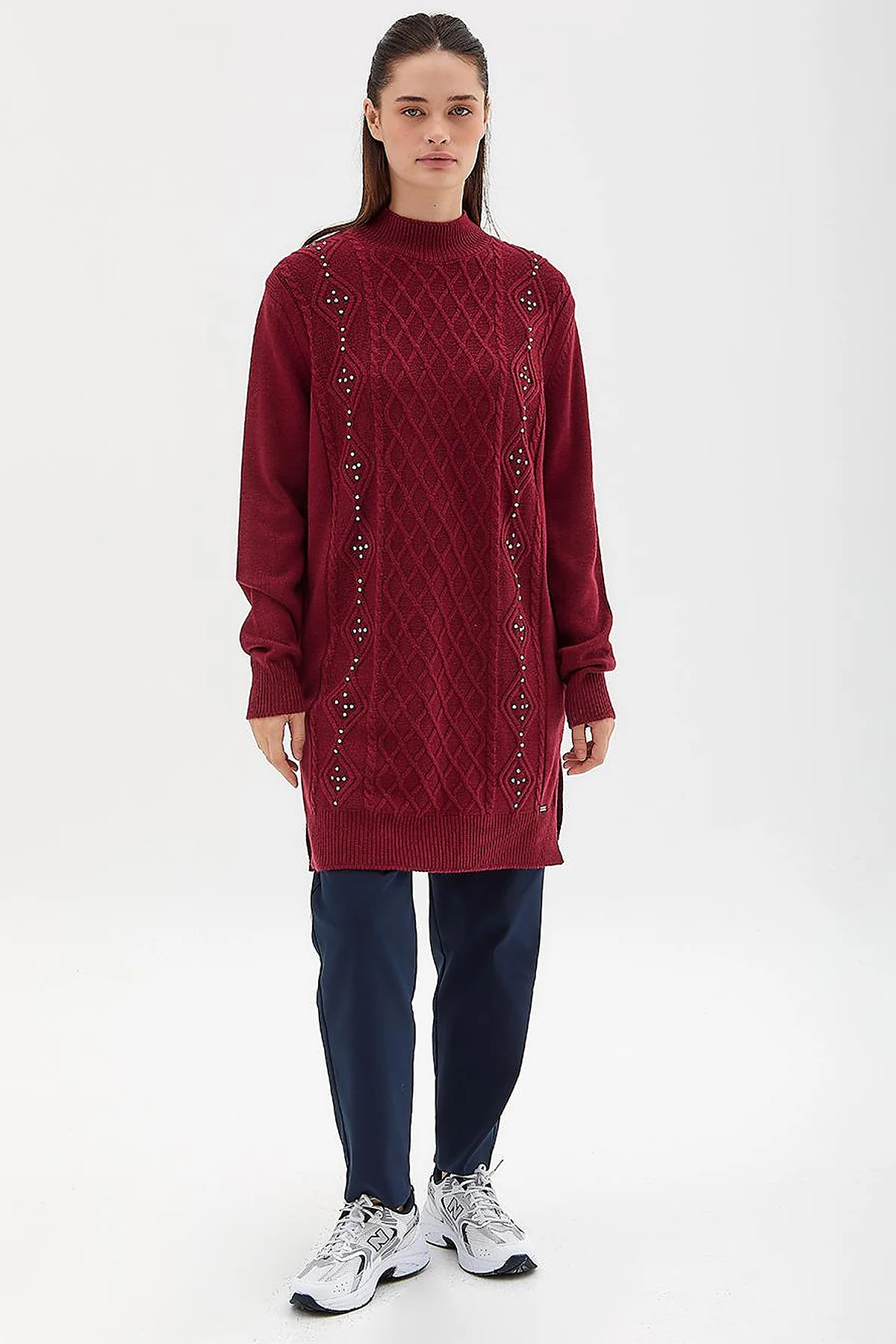 Rhinestone Knitwear Tunic Burgundy