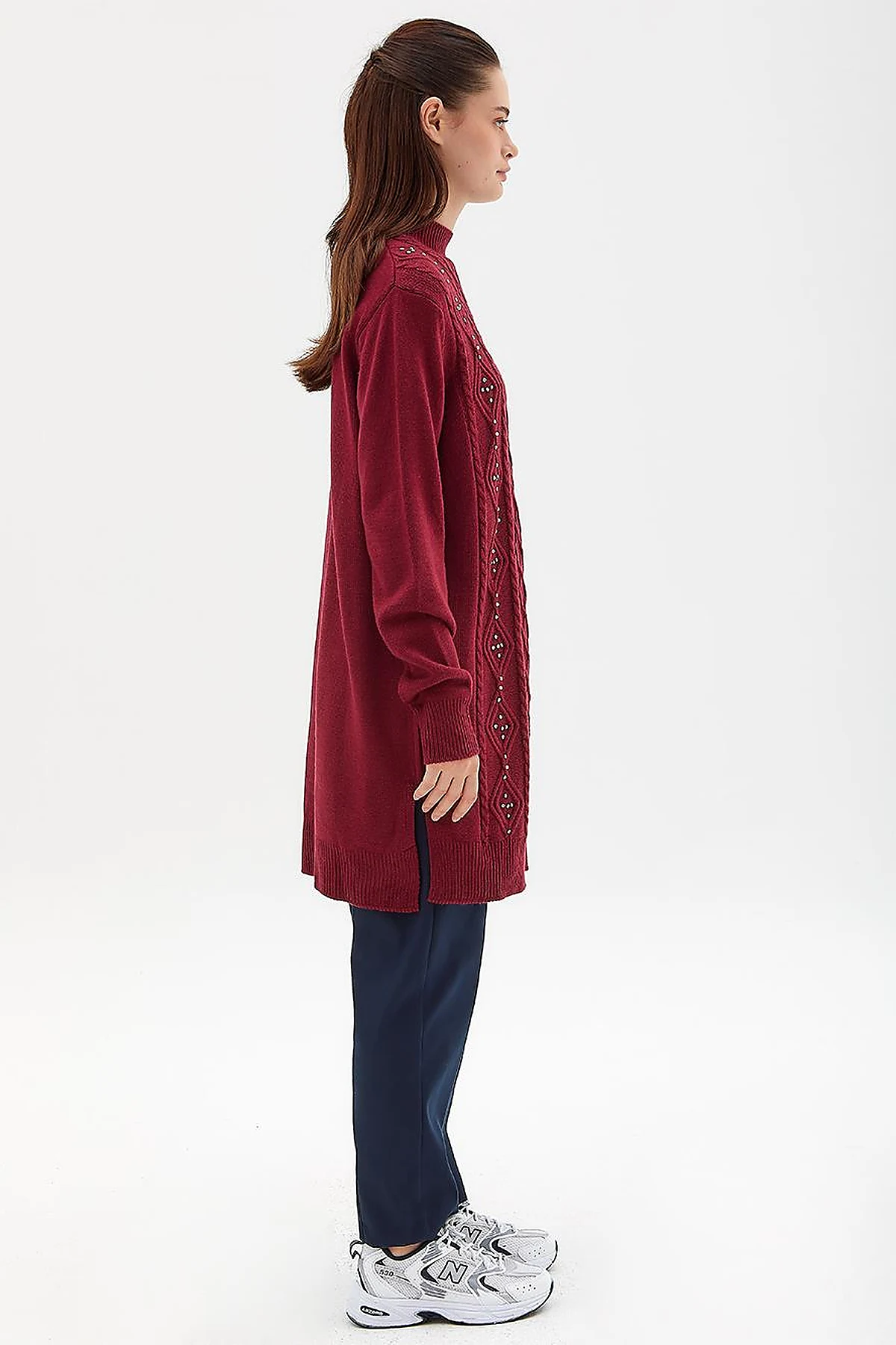 Rhinestone Knitwear Tunic Burgundy