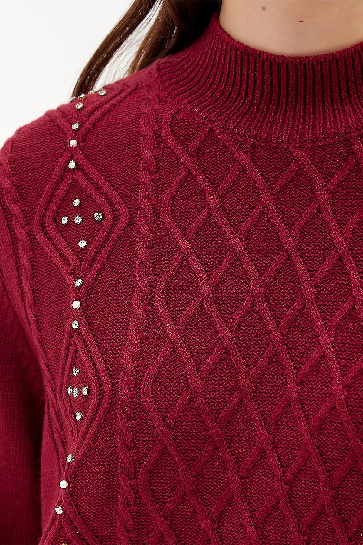 Rhinestone Knitwear Tunic Burgundy